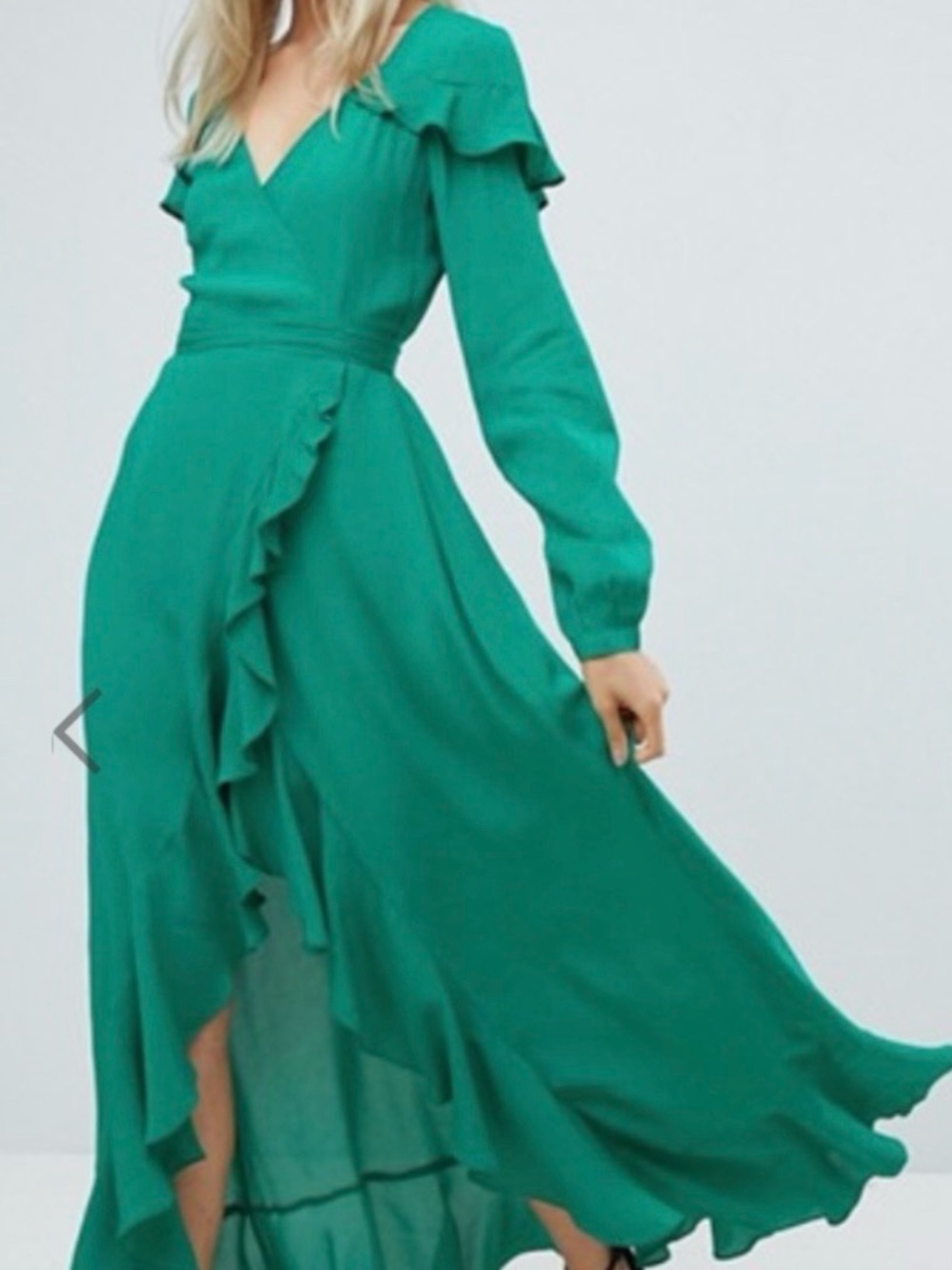ASOS Women’s Green Long Sleeve Ruffle Wrap Maxi Dress Size 8